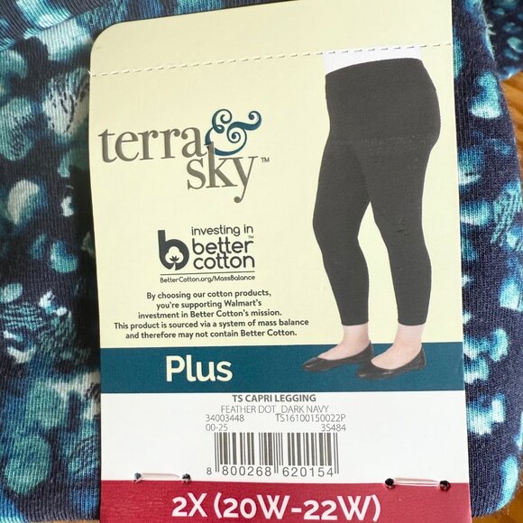 Terra & Sky Women's Feather Dot Dark Navy Capri Legging Size 2X (20W-22W) NWT - Picture 5 of 11